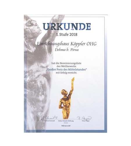 Käppler Urkunde Großer Preis des Mittelstandes