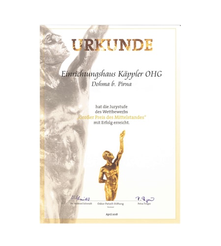 Käppler Urkunde Großer Preis des Mittelstandes2