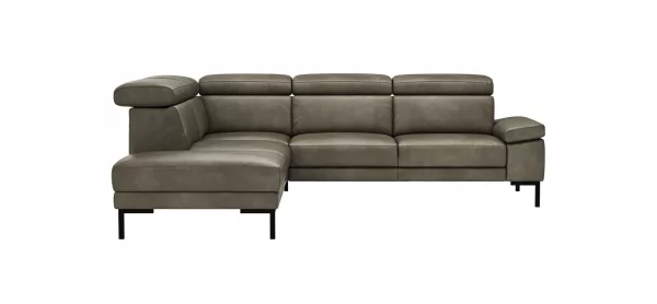 Ecksofa Hudson - Ecke links mit 2,5-Sitzer inkl. Kopfteil verstellbar, Leder, Braungrün