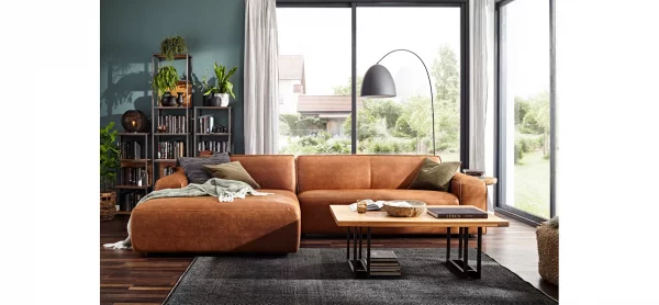Ecksofa Denver - Longchair links mit 2,5-Sitzer inkl. Sitzvorzug (motorisch), Stoff, Braun – Bild 2