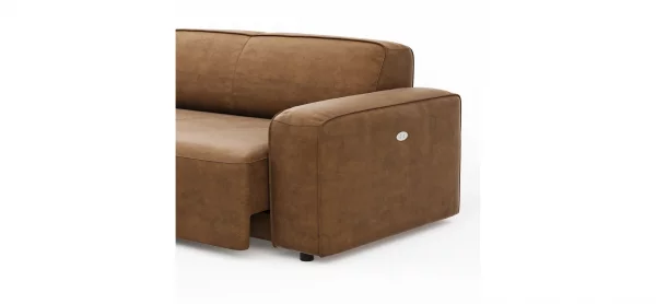Ecksofa Denver - Longchair links mit 2,5-Sitzer inkl. Sitzvorzug (motorisch), Stoff, Braun – Bild 3