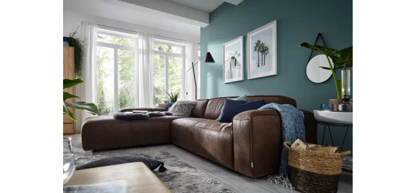 Ecksofa Denver - Longchair links mit 2,5-Sitzer, Leder, Braun – Bild 2