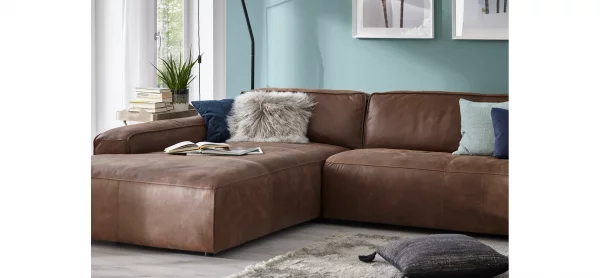 Ecksofa Denver - Longchair links mit 2,5-Sitzer, Leder, Braun – Bild 9