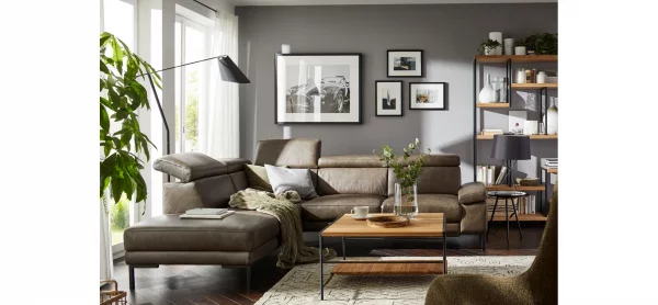 Ecksofa Hudson - Ecke links mit 2,5-Sitzer inkl. Kopfteil/Armlehne verstellbar und Sitzvorzug/Relaxfunktion (motorisch), Leder, Braungrün – Bild 2