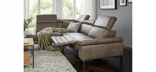 Ecksofa Hudson - Ecke links mit 2,5-Sitzer inkl. Kopfteil/Armlehne verstellbar und Sitzvorzug/Relaxfunktion (motorisch), Leder, Braungrün – Bild 7