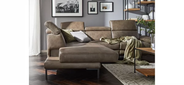 Ecksofa Hudson - Ecke links mit 2,5-Sitzer inkl. Kopfteil/Armlehne verstellbar und Sitzvorzug/Relaxfunktion (motorisch), Leder, Braungrün – Bild 8