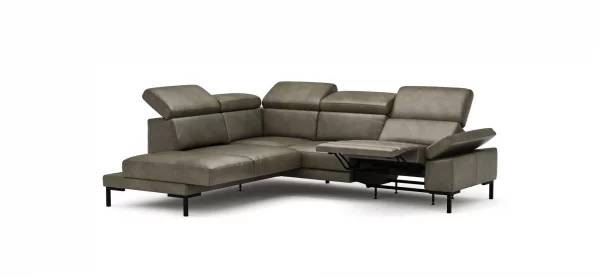 Ecksofa Hudson - Ecke links mit 2,5-Sitzer inkl. Kopfteil/Armlehne verstellbar und Sitzvorzug/Relaxfunktion (motorisch), Leder, Braungrün – Bild 9