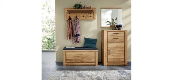 Schuhschrank Farmingdale - Eiche massiv, natur geölt mit Sitzkissen schwarz – Bild 3