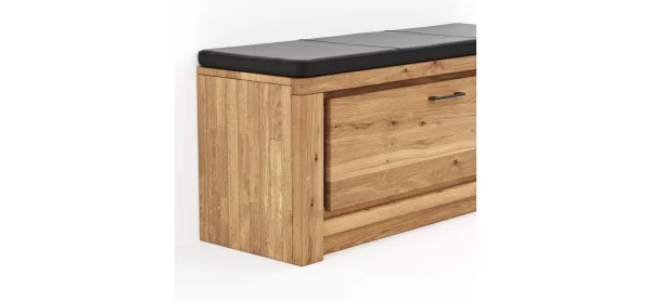 Schuhschrank Farmingdale - Eiche massiv, natur geölt mit Sitzkissen schwarz – Bild 5