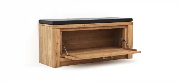 Schuhschrank Farmingdale - Eiche massiv, natur geölt mit Sitzkissen schwarz – Bild 6