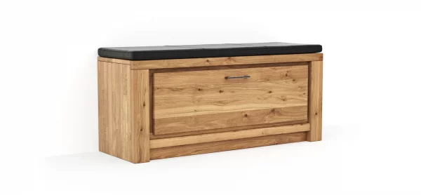 Schuhschrank Farmingdale - Eiche massiv, natur geölt mit Sitzkissen schwarz – Bild 7