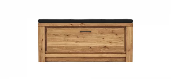 Schuhschrank Farmingdale - Eiche massiv, natur geölt mit Sitzkissen schwarz