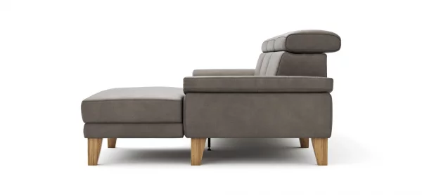 Ecksofa Hudson - 2,5-Sitzer mit Longchair rechts inkl. Kopfteil verstellbar, Stoff, Steingrau – Bild 6