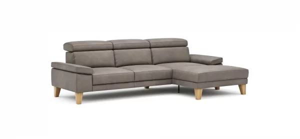 Ecksofa Hudson - 2,5-Sitzer mit Longchair rechts inkl. Kopfteil verstellbar, Stoff, Steingrau – Bild 7