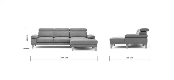 Ecksofa Hudson - 2,5-Sitzer mit Longchair rechts inkl. Kopfteil verstellbar, Stoff, Steingrau – Bild 8
