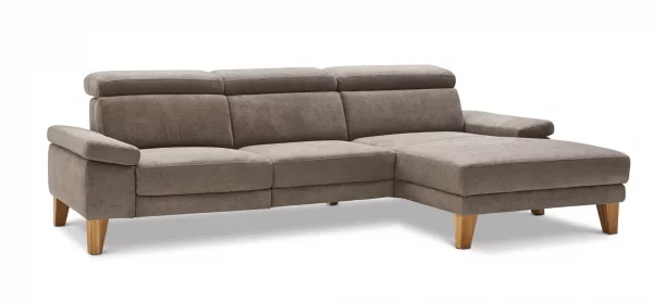 Ecksofa Hudson - 2,5-Sitzer mit Longchair rechts inkl. Kopfteil verstellbar, Stoff, Steingrau – Bild 9