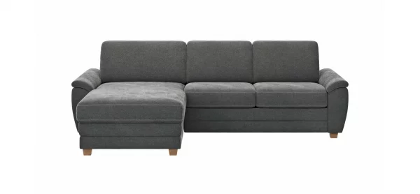 Ecksofa Lakeville - Longchair links mit 2-Sitzer inkl. Schlaffunktion mit Bettkasten, Stoff, Grau