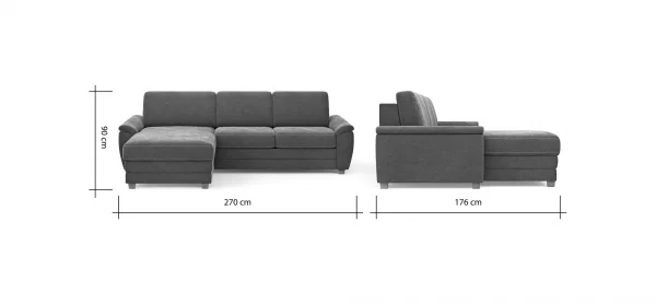 Ecksofa Lakeville - Longchair links mit 2-Sitzer inkl. Schlaffunktion mit Bettkasten, Stoff, Grau – Bild 8