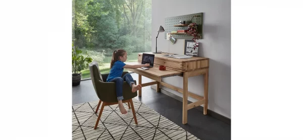 Homeoffice-Schreibtisch Cartago Soft - Wildeiche massiv, bianco geölt – Bild 2