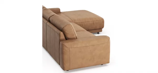 Ecksofa Balok - 2,5-Sitzer mit Longchair groß rechts, Leder, Cognac – Bild 3
