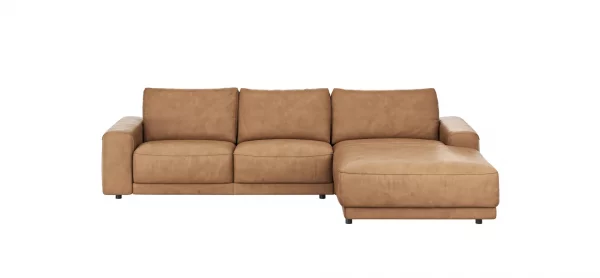 Ecksofa Balok - 2,5-Sitzer mit Longchair groß rechts, Leder, Cognac