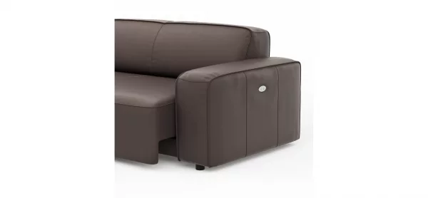 Ecksofa Denver - Longchair links, groß mit 2,5 Sitzer, inkl. Sitzvorzug (motorisch), Leder, Mocca – Bild 2