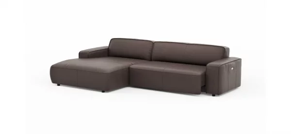 Ecksofa Denver - Longchair links, groß mit 2,5 Sitzer, inkl. Sitzvorzug (motorisch), Leder, Mocca – Bild 5