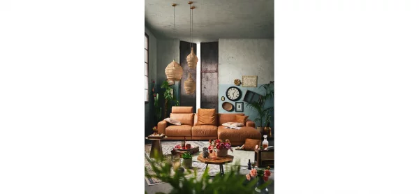 Ecksofa Balok - 2,5-Sitzer mit Longchair groß rechts, inkl. Relaxfunktion (motorisch) und Kopfstütze, Leder, Cognac – Bild 2