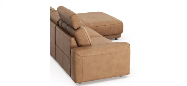 Ecksofa Balok - 2,5-Sitzer mit Longchair groß rechts, inkl. Relaxfunktion (motorisch) und Kopfstütze, Leder, Cognac – Bild 4