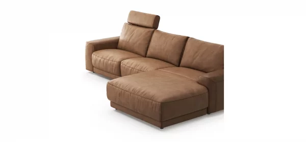 Ecksofa Balok - 2,5-Sitzer mit Longchair groß rechts, inkl. Relaxfunktion (motorisch) und Kopfstütze, Leder, Cognac – Bild 5