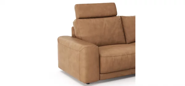 Ecksofa Balok - 2,5-Sitzer mit Longchair groß rechts, inkl. Relaxfunktion (motorisch) und Kopfstütze, Leder, Cognac – Bild 6