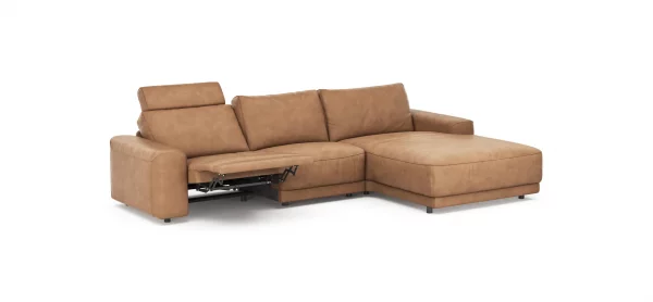Ecksofa Balok - 2,5-Sitzer mit Longchair groß rechts, inkl. Relaxfunktion (motorisch) und Kopfstütze, Leder, Cognac – Bild 7