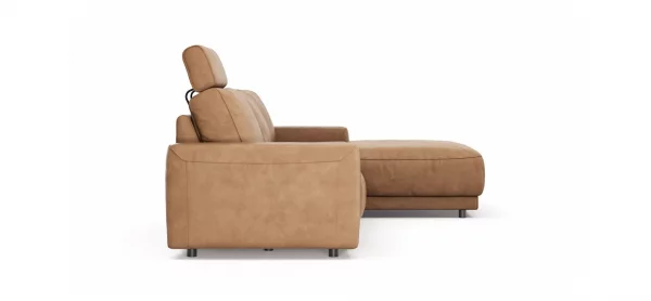 Ecksofa Balok - 2,5-Sitzer mit Longchair groß rechts, inkl. Relaxfunktion (motorisch) und Kopfstütze, Leder, Cognac – Bild 8