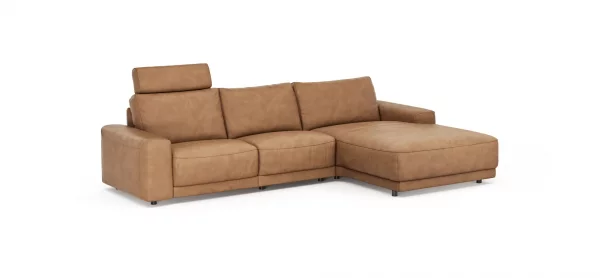 Ecksofa Balok - 2,5-Sitzer mit Longchair groß rechts, inkl. Relaxfunktion (motorisch) und Kopfstütze, Leder, Cognac – Bild 9