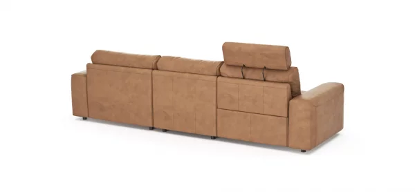 Ecksofa Balok - 2,5-Sitzer mit Longchair groß rechts, inkl. Relaxfunktion (motorisch) und Kopfstütze, Leder, Cognac – Bild 10