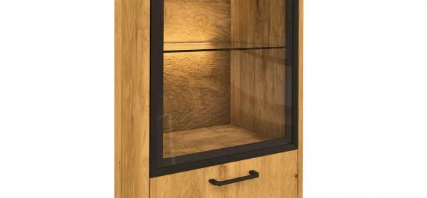 Vitrine Savannah - Anschlag rechts, inkl. Beleuchtung, Wildeiche massiv, natur geölt – Bild 2