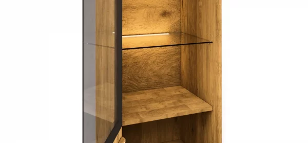 Vitrine Savannah - Anschlag rechts, inkl. Beleuchtung, Wildeiche massiv, natur geölt – Bild 4