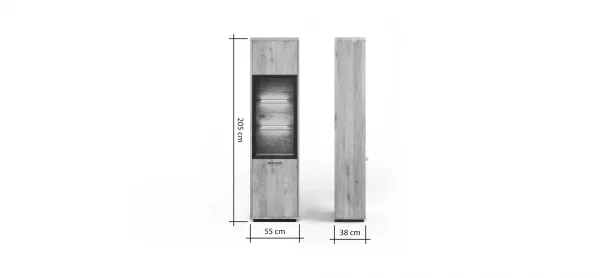Vitrine Savannah - Anschlag rechts, inkl. Beleuchtung, Wildeiche massiv, natur geölt – Bild 7