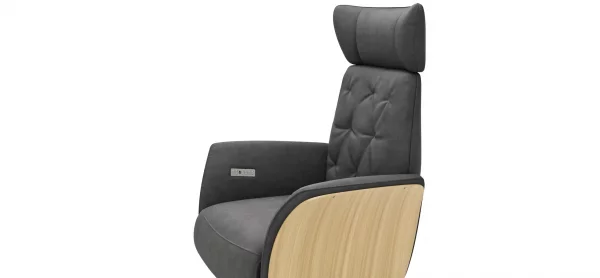 Drehsessel Aberdeen - Größe M, inkl. Relaxfunktion (motorisch), Aufstehhilfe, Holzblende furniert, Eiche, Stoff, Anthrazit – Bild 2