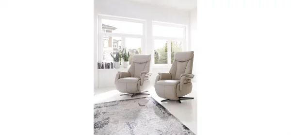 TV-Sessel Swing - Relaxfunktion motorisch, Größe M, Leder, Beige – Bild 2