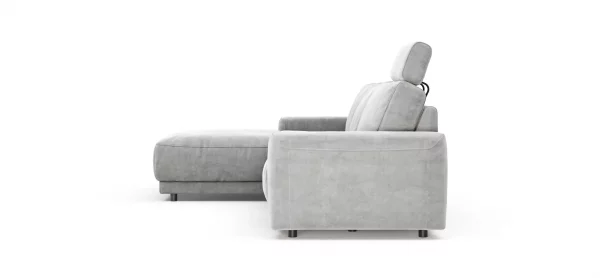Ecksofa Balok - Longchair groß links mit 2,5-Sitzer, inkl. Relaxfunktion (motorisch) und Kopfstütze, Stoff, Eisengrau – Bild 7