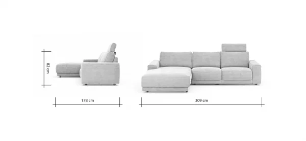 Ecksofa Balok - Longchair groß links mit 2,5-Sitzer, inkl. Relaxfunktion (motorisch) und Kopfstütze, Stoff, Eisengrau – Bild 9