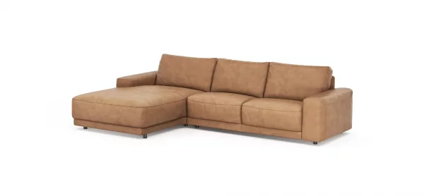 Ecksofa Balok - Longchair groß links mit 2,5-Sitzer, Leder, Cognac – Bild 7