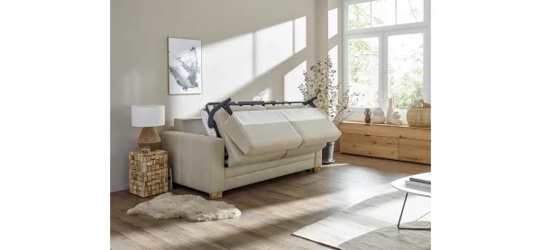 Sofa Lakeville - 2-Sitzer inkl. Schlaffunktion, Gestell Schwarz, Stoff, Beige – Bild 10