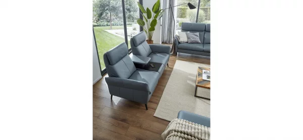 Sofa Fresno - 2-Sitzer inkl. Relaxfunktion motorisch mit Zwischenelement schwarz, inkl. Tisch/USB/Steckdose, Leder Hellblau – Bild 14