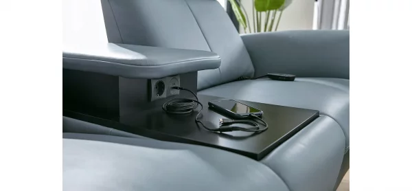 Sofa Fresno - 2-Sitzer inkl. Relaxfunktion motorisch mit Zwischenelement schwarz, inkl. Tisch/USB/Steckdose, Leder Hellblau – Bild 21