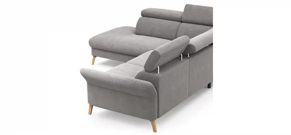 Sofa Maryville - Eckelement und Abschlussteil medium links mit 2,5-Sitzer, inkl. Kopfteil verstellbar, Stoff, Grau – Bild 2