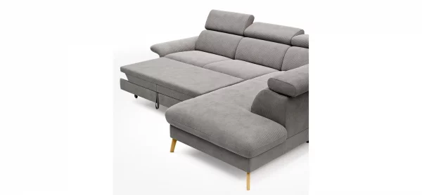 Sofa Maryville - 2,5-Sitzer mit Eckelement und Abschlussteil medium rechts, inkl. Schlaffunktion, Stauraum, Armlehne/Kopfteil verstellbar, Stoff, Grau – Bild 2