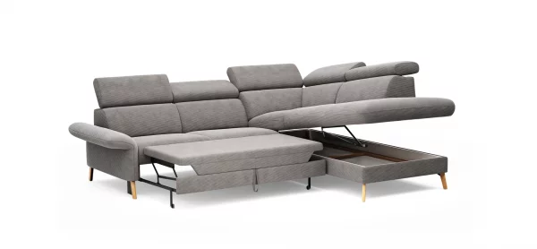Sofa Maryville - 2,5-Sitzer mit Eckelement und Abschlussteil medium rechts, inkl. Schlaffunktion, Stauraum, Armlehne/Kopfteil verstellbar, Stoff, Grau – Bild 5