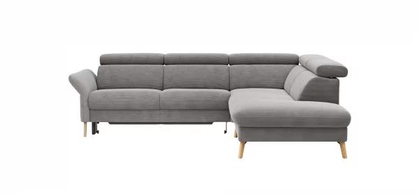 Sofa Maryville - 2,5-Sitzer mit Eckelement und Abschlussteil medium rechts, inkl. Schlaffunktion, Stauraum, Armlehne/Kopfteil verstellbar, Stoff, Grau